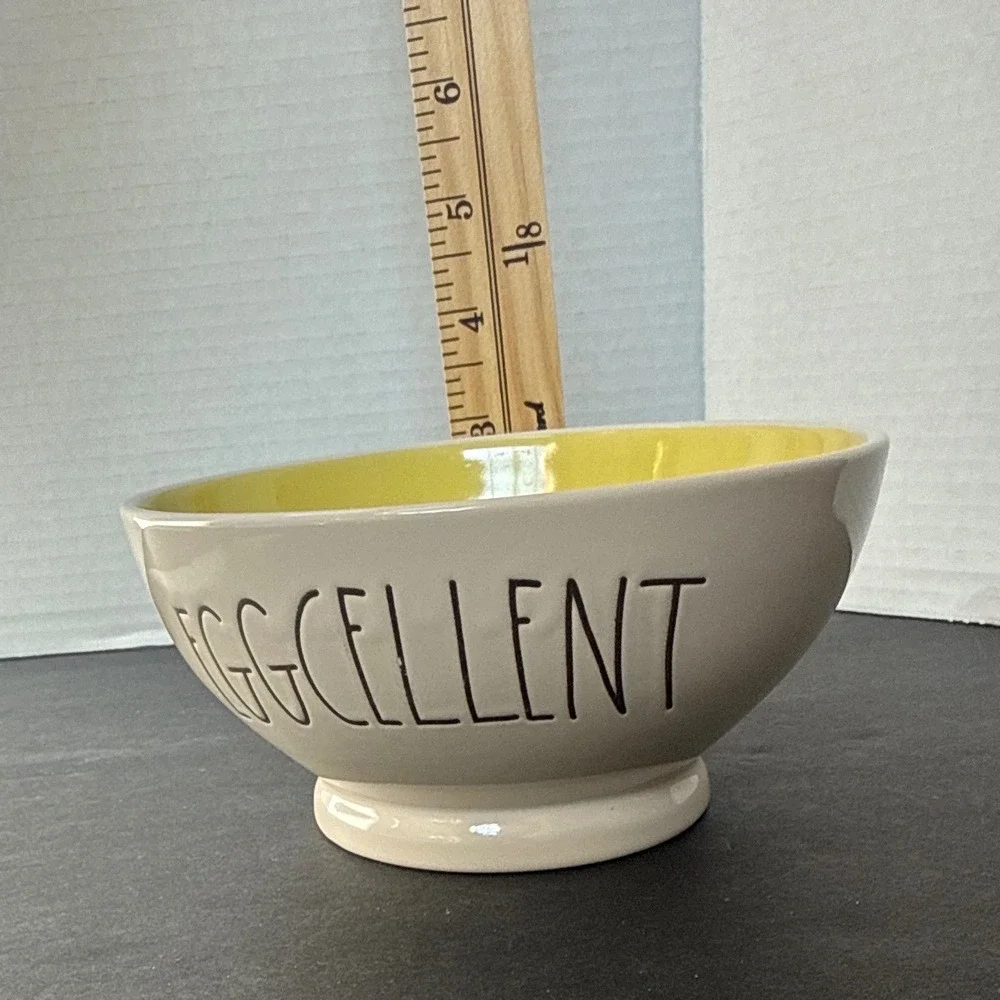 Rae Dunn Eggcellent Ceramic Bowl Yellow Interior Artisan Collection Magenta